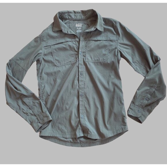 REI Green Shirt Boys XL (18) Button Down Roll Tab Sleeve Vented Boy Scout - Picture 8 of 10